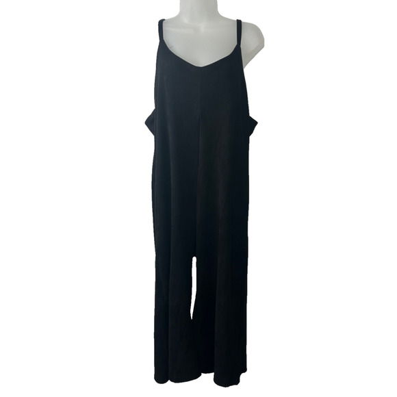 LUCCA Pants - Lucca Women's L Wide Leg Crop Jumpsuit Sleeveless Casual Black Faux Suede D38